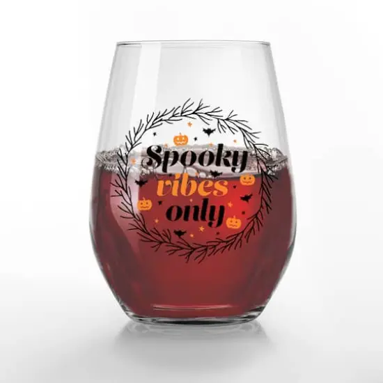 Spooky Vibes Only 15oz. Printed Stemless Wine Glass {3}
