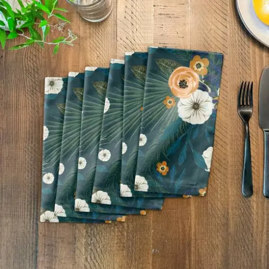 Tropical Floral Cotton Twill Napkin Teal {4}