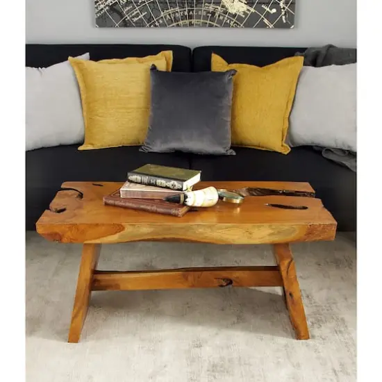 35" Brown Teak Contemporary Coffee Table {6}