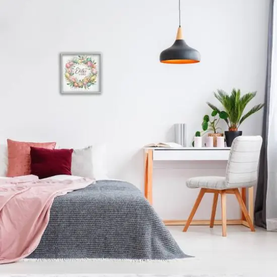 Stupell Industries Easter Wishes Wreath Framed Giclee Art Gray {3}