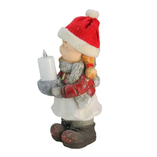 17" Standing Young Girl in Ski Hat with Candle Holder Winter Outdoor Garden Statue {6}