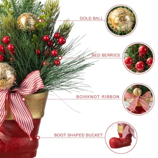 Glitzhome&reg; 14" Christmas Red Boot with Pine Needle & Berry Centerpiece {8}
