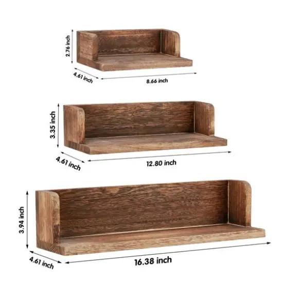 NEX&trade; Walnut Wall-Mounted Wooden Floating Shelves Set {3}
