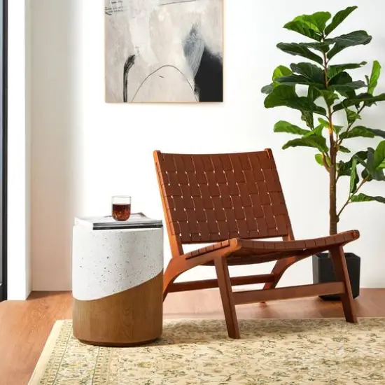 Glitzhome&reg; 17.25" Two Tone Faux Terrazzo & Wood Texture Garden Stool {5}