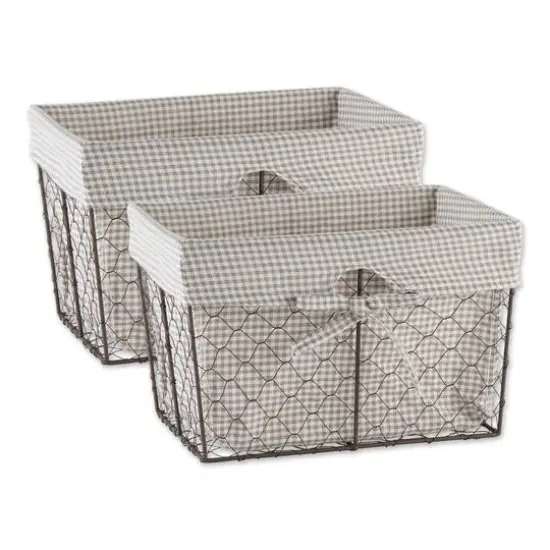 DII&reg; Medium Rustic Bronze Chicken Wire Baskets with Stone Gingham Liners, 2ct. {7}