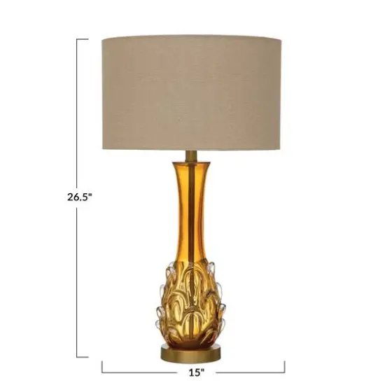 Hello Honey&reg; 26.5" Amber Mid Century Glass Table Lamp with Fabric Shade {4}