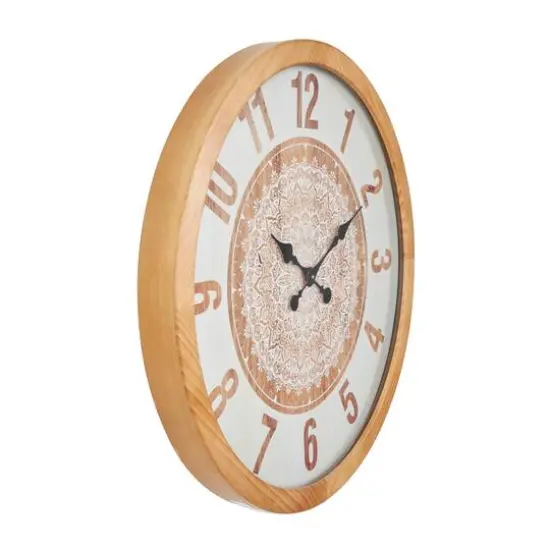 30" Natural Brown & White Mandala Wall Clock {7}