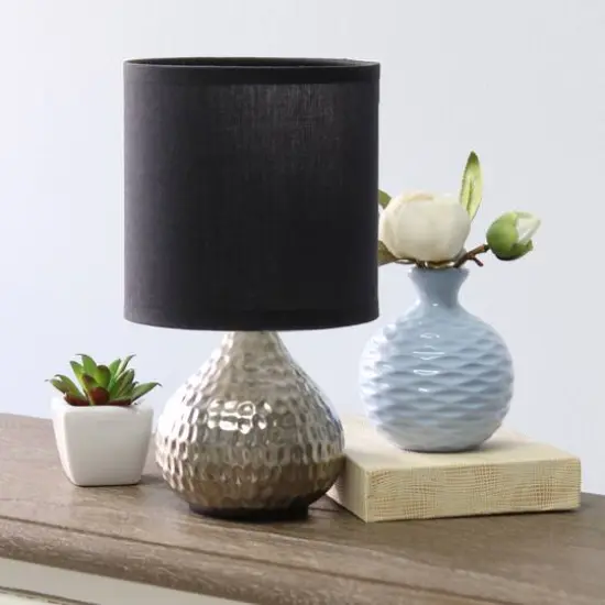 Simple Designs Hammered Silver Table Lamp Black {3}