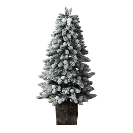 4ft. Pre-Lit Winter Flocked Artificial Christmas Tree in Decorative Planter, Multicolor LED Lights {4}