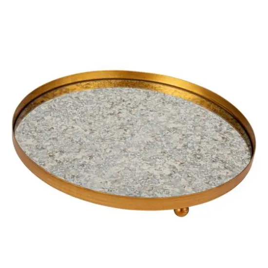Hello Honey&reg; 13.75" Gold Footed Metal Antiqued Mirror Tray {1}