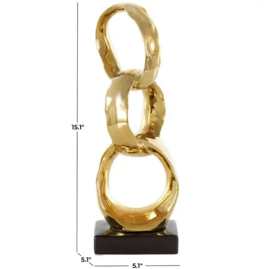 15" Gold Abstract Interlocked Rings Ceramic Sculpture with Black Base {5}