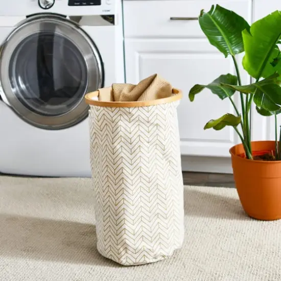 Household Essentials Krush Bamboo Rimmed Hamper (Round, Brown) {3}