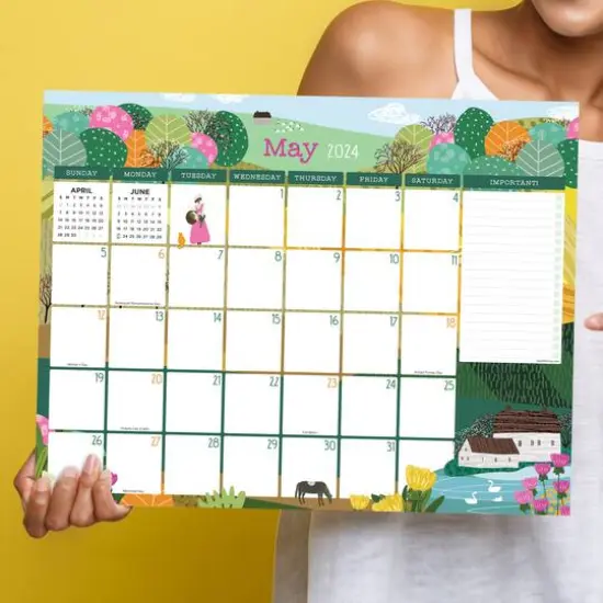 TF Publishing 2024 Folk Love Medium Desk Pad Monthly Blotter Calendar {6}