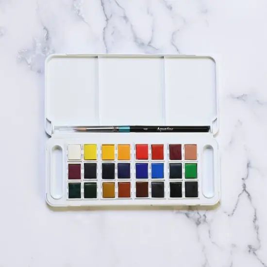 Daler-Rowney&reg; Aquafine 24-Color Half-Pan Watercolor Travel Set with Brush {6}
