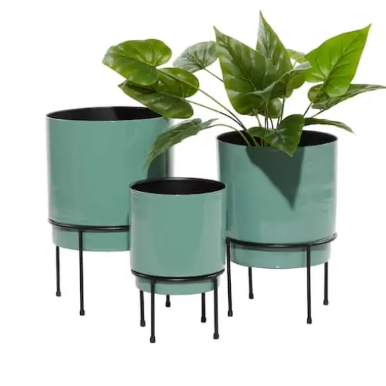 Teal Metal Contemporary Planter Set {1}