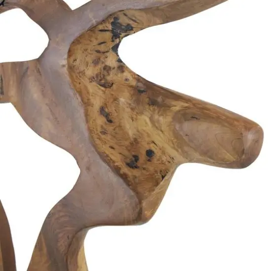 31" Brown Abstract Cutout Teak Wood Sculpture with Block Base {10}