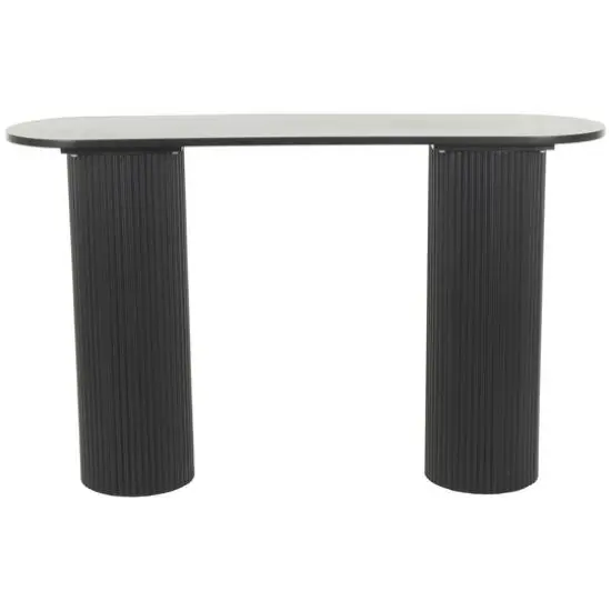 52" Black Wooden Geometric Oval Console Table with Ribbed Pillar Legs {7}