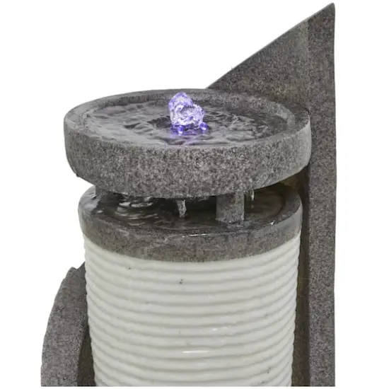 34.5" Light Gray Fiberglass 2-Tier Geometric Fountain with LED Light {4}