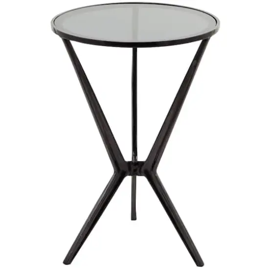 Black Aluminum Hourglass Shaped Stand Accent Table with Clear Glass Top 16" x 16" x 24" {1}