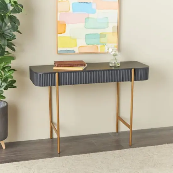 42" Black Console Table with Gold Metal Legs {9}
