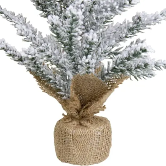 12" Unlit Flocked Mini Pine Artificial Christmas Tree with Jute Base {3}