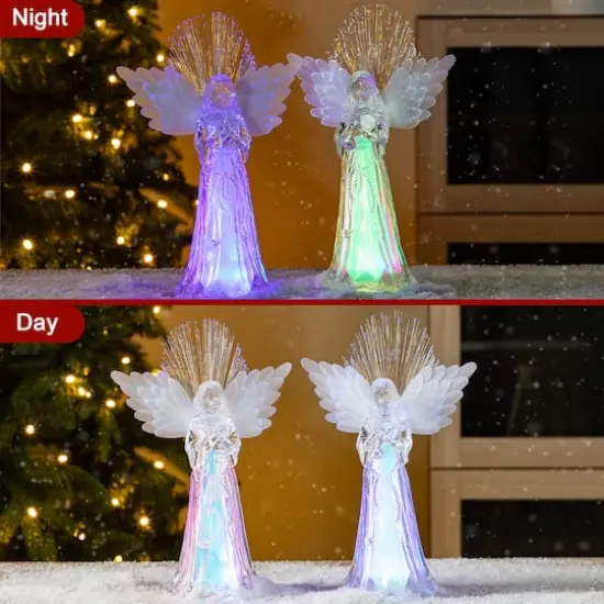 Glitzhome&reg; 10.75" Christmas Lighted Acrylic Color Changing Tabletop Angel Figurine Set {7}