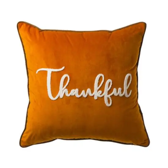 Glitzhome&reg; Orange Velvet Thankful Pillow Cover {10}