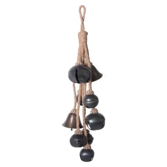 Hello Honey&reg; Black Decorative Metal Bells in Various Shapes on Jute Rope Hanger {1}