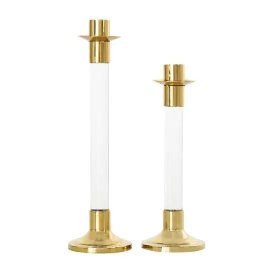 Gold Stainless Steel Candle Holder with Clear Glass Center Set {10}