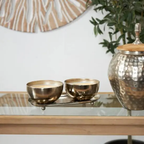 Jasmine Scented 2-Wick Candles in Silver Bowls Set  {8}