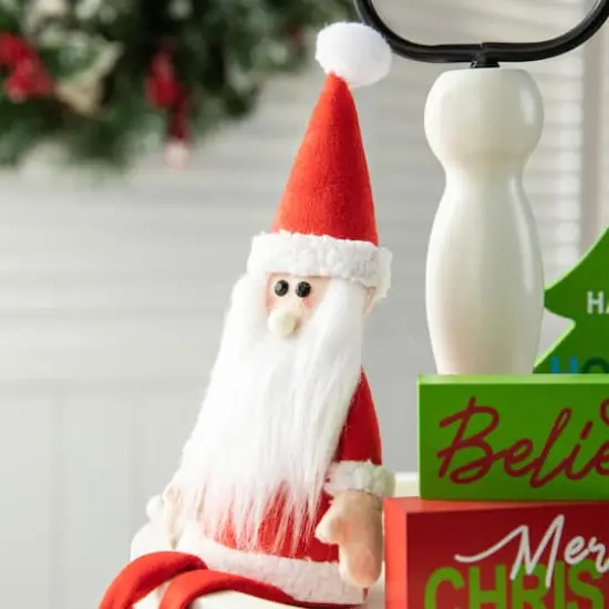 Glitzhome&reg; Christmas Wooden Word Signs & Fabric Santa Set {5}