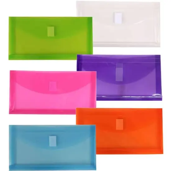 JAM Paper 5.25" x 10" Assorted Plastic Hook & Loop Closure Envelopes, 6ct. {1}