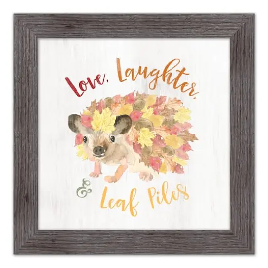Leaf Piles Hedgehog Fall Print in Western Gray Frame {1}