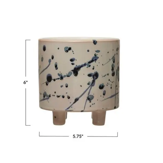 Hello Honey&reg; 6" White & Blue Splatter Design Stoneware Footed Planter {8}