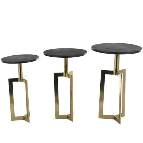 Gold Aluminum Geometric Accent Table with Black Marble Tabletop Set {1}