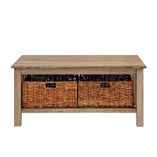 Walker Edison 40" Driftwood Mission Storage Coffee Table with Baskets {3}