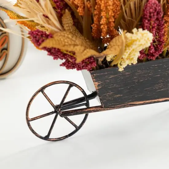 Glitzhome® 15" Fall Multi-Colored Sorghum Cart Centerpiece {6}
