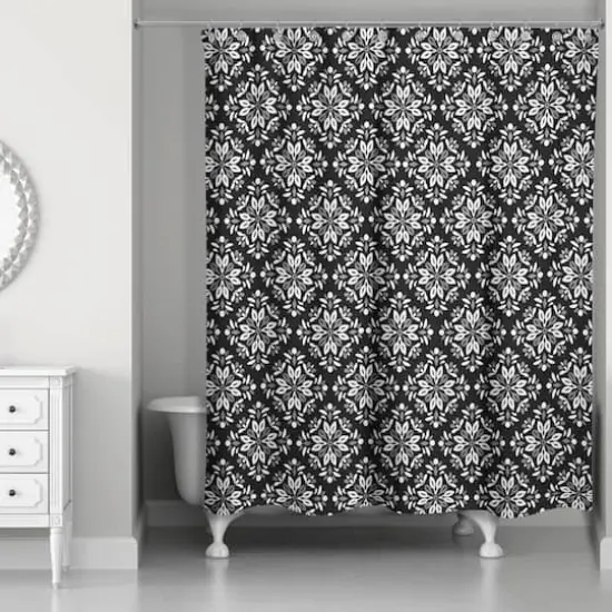 Leafy Medallions Shower Curtain Black {1}
