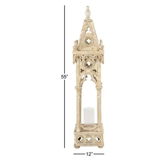 4.5ft. White Wood Vintage Candle Holder Lantern {9}