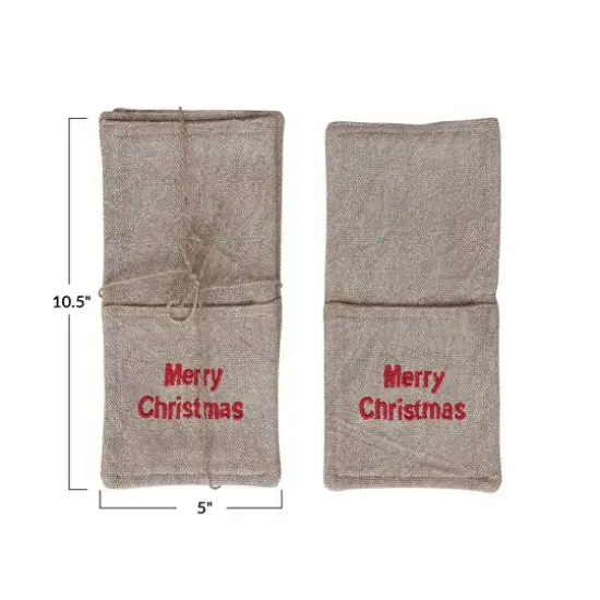 Hello Honey&reg; 10.5" Beige & Red Woven Cotton Cutlery Sleeves with Christmas Embroidery, 4ct. {4}