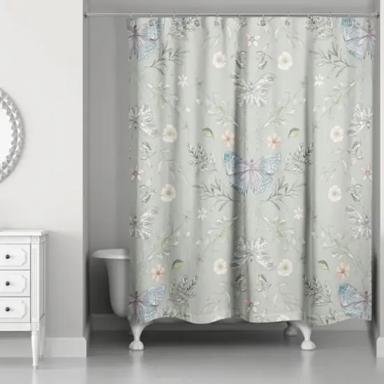 Butterfly Pattern Shower Curtain Sage Green {3}