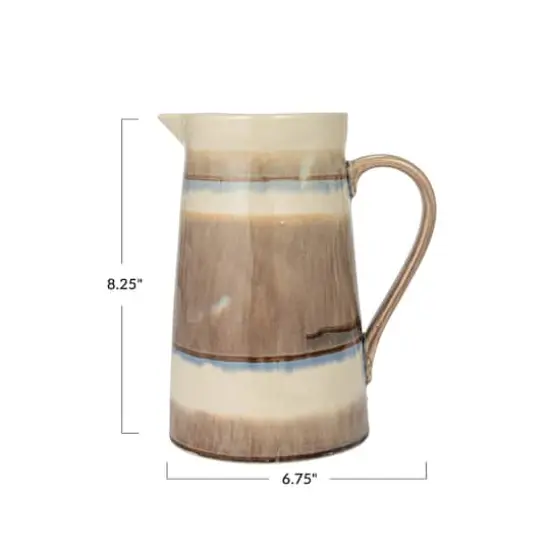Hello Honey® 8.25" Brown & Cream Round Stoneware Pitcher with Stripes & Crackle Glaze {5}