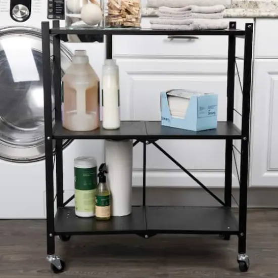 Household Essentials 34" Black Metal 3-Tier Foldable Utility Rack {4}