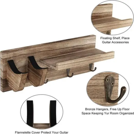 NEX&trade; Wood Guitar Wall Hanger with Shelf & 3 Hooks {5}