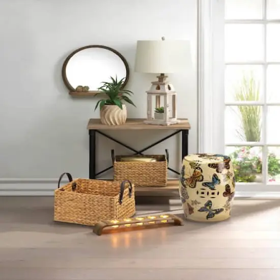 Round Wooden Mirror with Shelf {4}