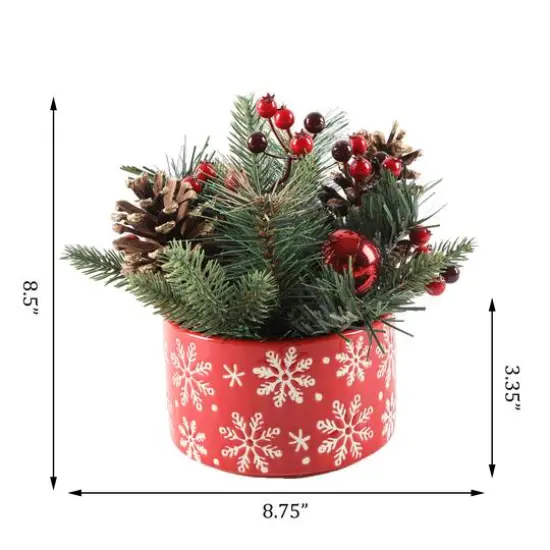 Christmas Mix In 5" Red Snowflakes Ceramic Pot {3}