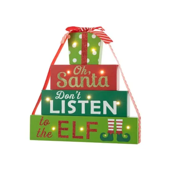 Glitzhome® 12" Lighted Wooden Christmas Gift Block Table Décor {1}