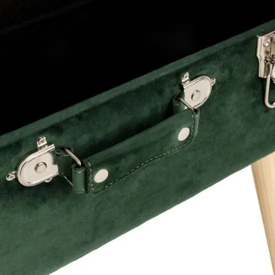 Glitzhome&reg; Velvet Upholstered Storage Stool Hunter Green {8}