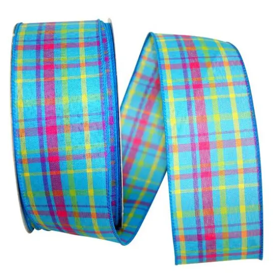 Reliant 2.5" x 50yd. Breezeway Plaid Wired Ribbon Yellow {2}