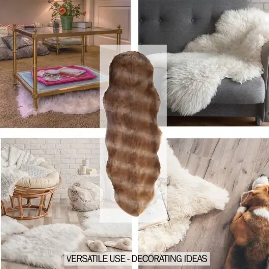 Hastings Home Faux Sheepskin Fur Rug Brown {7}